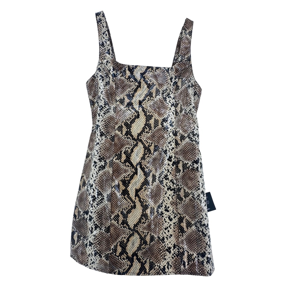 NEW Lulus Snakeskin Print Lace Up Back Mini Dress Brown Black Medium Coquette